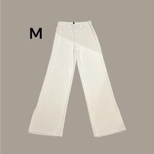 DIVIDED H&M Pants Size Medium Winter White Ribbed Elastic Waist Wide Leg